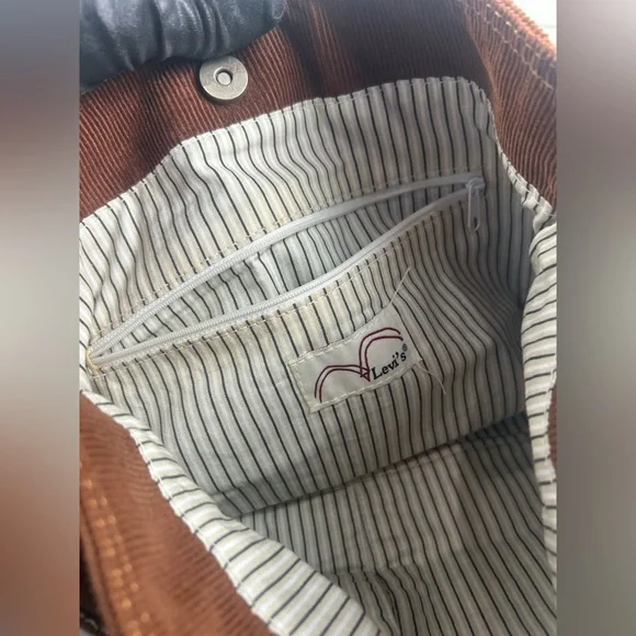 Leviโs Vintage Y2K Brown Corduroy Tote Bag Embroidered Front Pockets Unisex - Picture 7 of 10